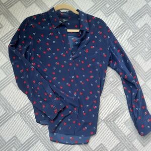 Navy silk Rails blouse with hearts